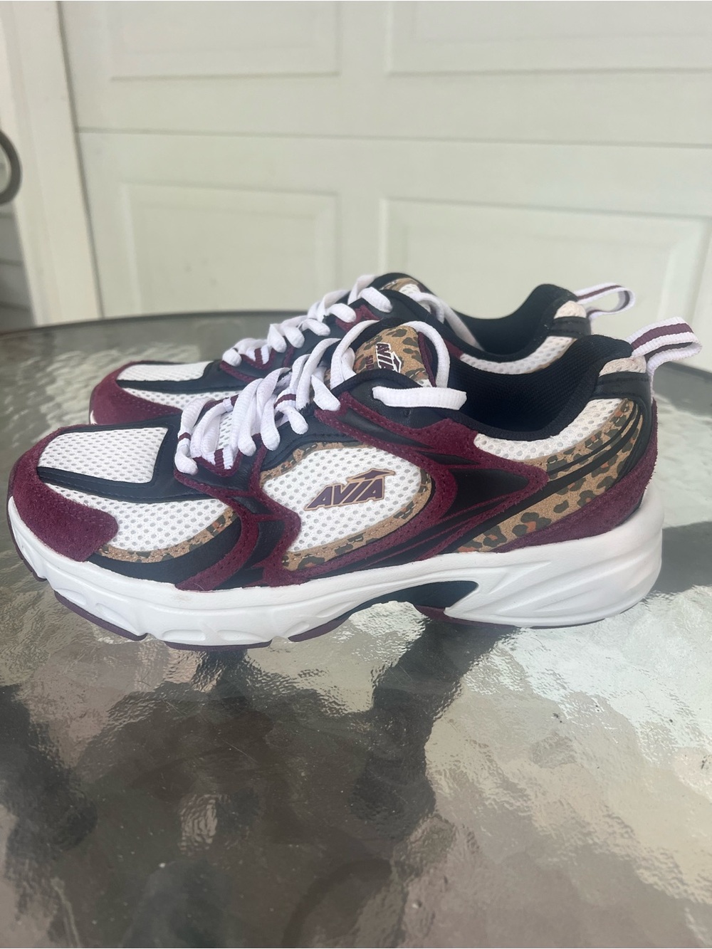 Avia Women's Maroon, White & Leopard Accent Athletic Sneakers